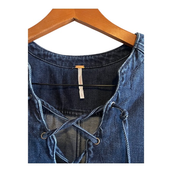Free People Denim Tunic Size Small Neopolitan Dreams Grunge Boho Blue Indigo - Picture 2 of 5